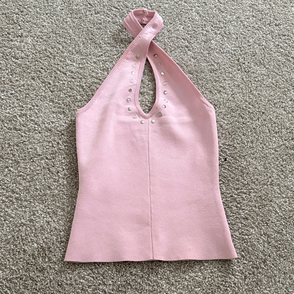 Princess Polly Light Pink Halter Top with Stud Accents